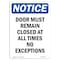 Signmission OSHA Notice, 5" Height, Door Must Remain Closed At All Sign, 5" X 3.5", Portrait OS-NS-D-35-V-11503 - alternate 1